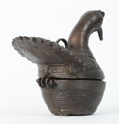 Peacock Sculpture Patinated Bronze Box Islamic Art Mughal India