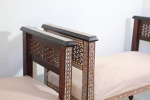 Antique Moroccan Benches with Mosaic White Shell Inlay a Pair