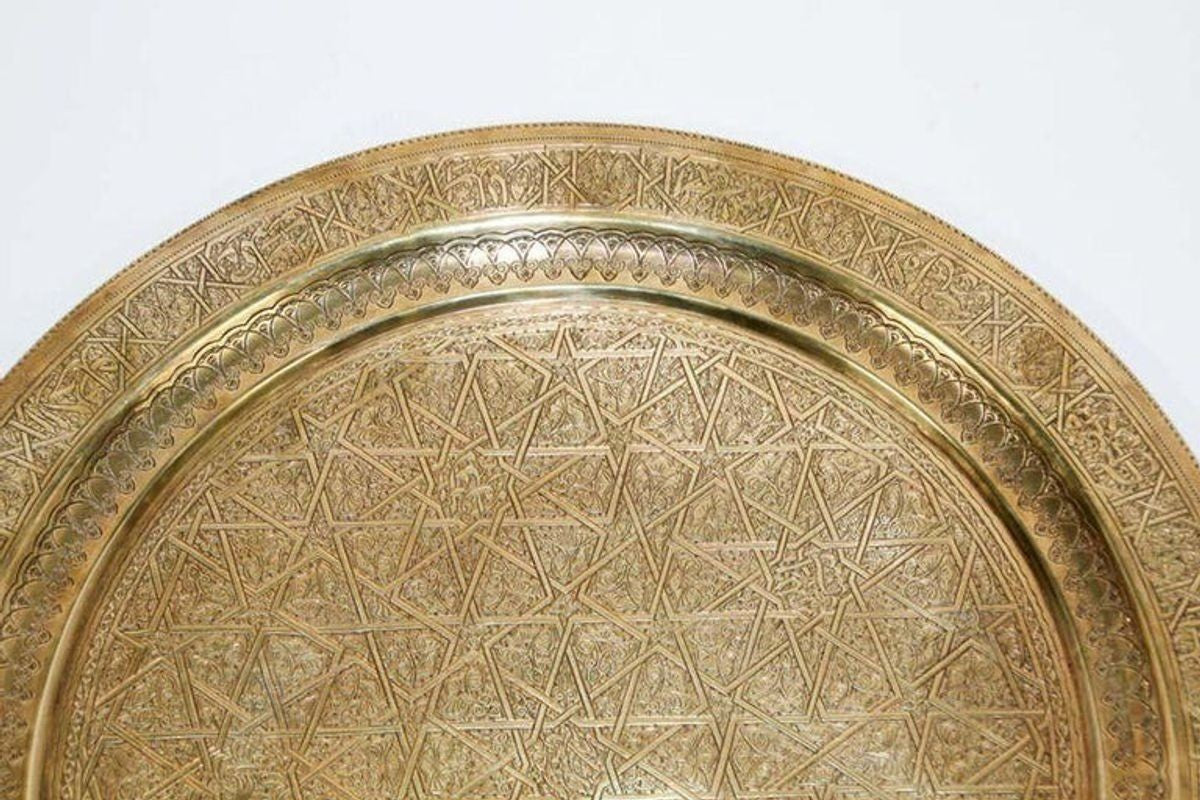 Middle Eastern Islamic Vintage Round Brass Hanging Tray 19 in. Diameter