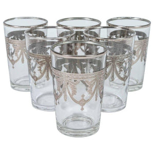 Six Clear and Silver Overlay Shot Glasses
