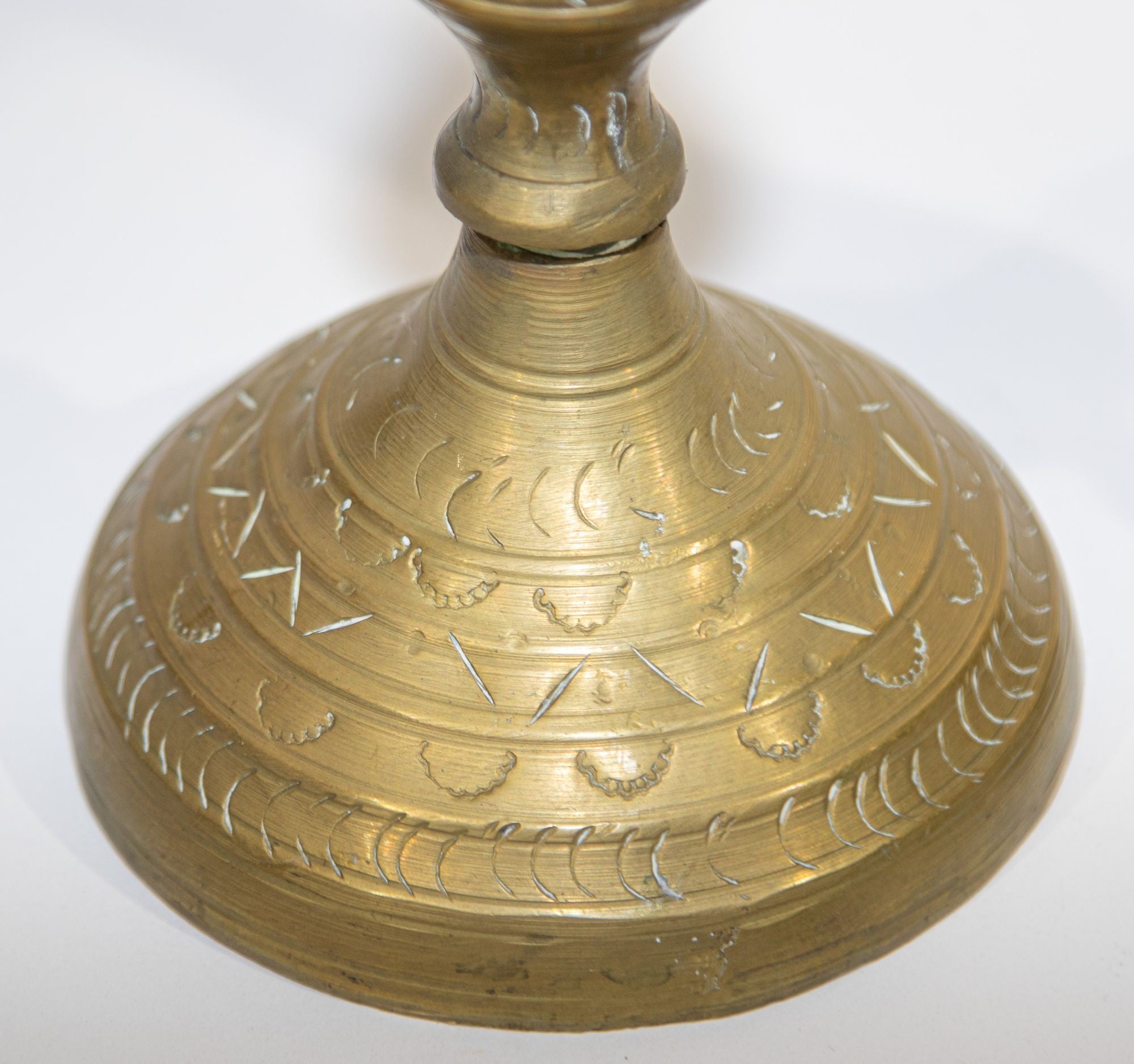 Solid Brass Vintage Moroccan Candle Holder a Pair 1950's