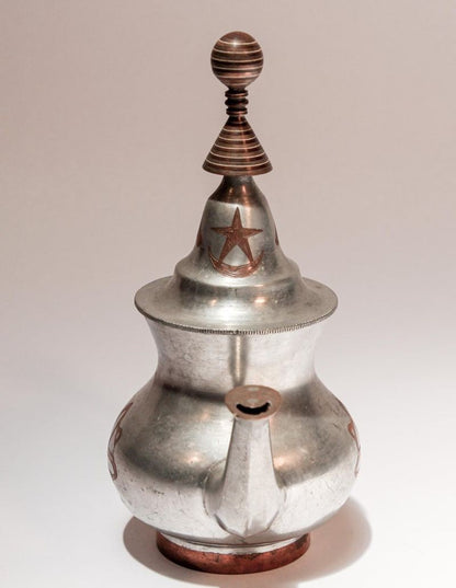 Handcrafted Tuareg Tea Pot, Pewter with Brass & Copper, 1950s