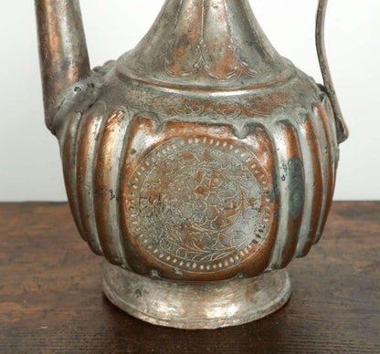 Antique 19th Century Ottoman Turkish Tinned Copper Ewer Ibrik, Islamic Metalwork