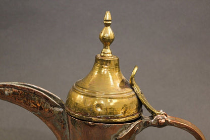 Antique 19th Century Arabian Tinned Copper Dallah Coffee Pot, Oman