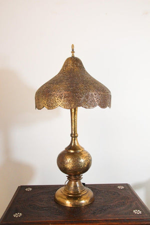 Antique Moorish Brass Table Lamp with Arabic Script