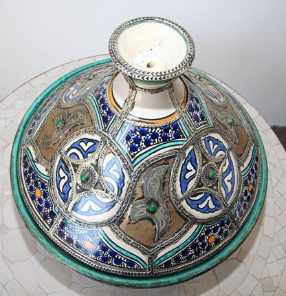 Moroccan Ceramic Bowl with Lid Tajine from Fez Polychrome