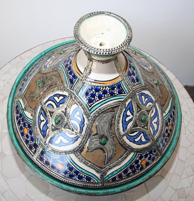 Moroccan Ceramic Bowl with Lid Tajine from Fez Polychrome