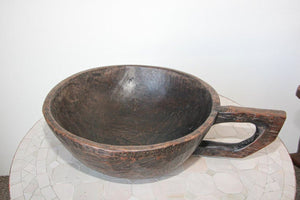 Hand-Carved African Ethiopian Wooden Bowl with Handle