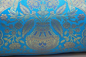 Bolster Pillows Turquoise Blue and Gold Colors with Peacock - A Pair