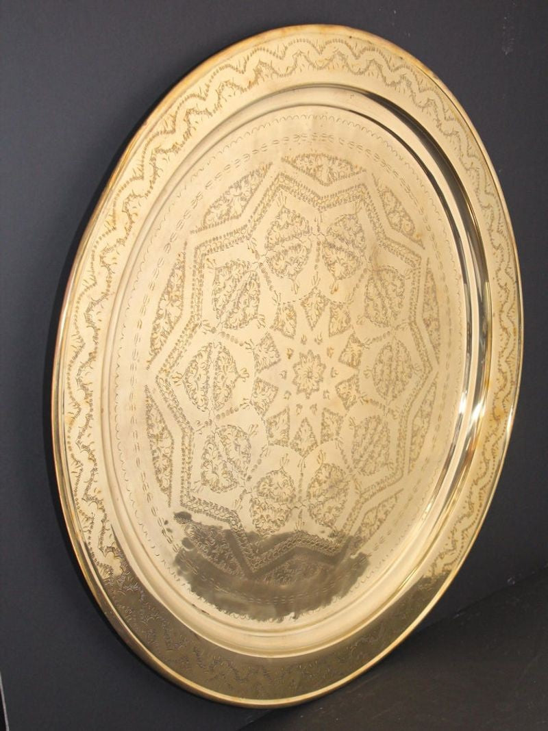 Monumental Moroccan Polished Metal Brass Tray Platter 39 inches