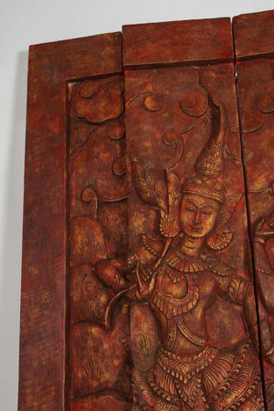 Antique Monumental Asian Hand-Carved Wooden Decorative Panel