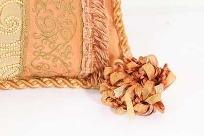 Moorish Style Decorative Throw Pillow by John Richard, Gold Silk, 1980