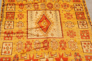1960s Moroccan Vintage Ethnic Orange Organic Wool Rug Africa