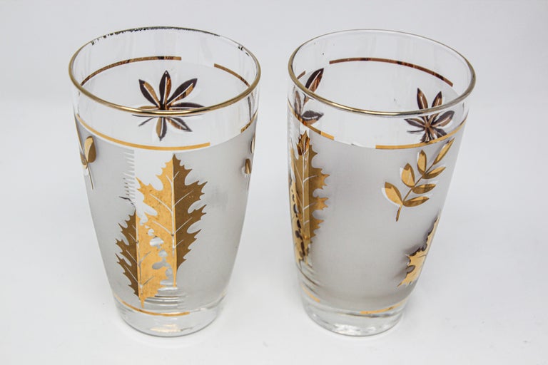 Vintage Libbey Cocktail Glasses Set, Frosted Glass with Gold Leaf