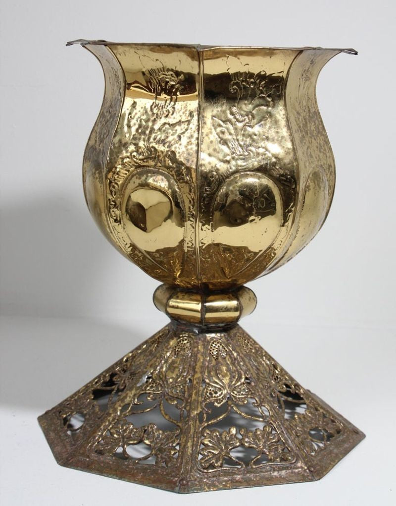 Vintage Brass Metal Embossed Footed Cachepot