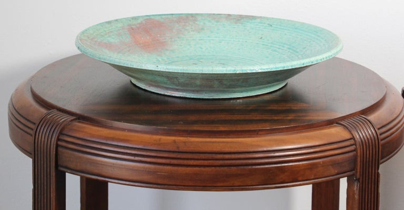 Handcrafted Italian Art Studio Large Stoneware Bowl Aqua Color