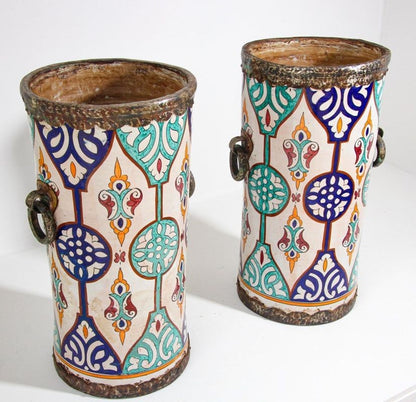 Handcrafted Moorish Ceramic Urns with Metal Handles, 20th Century
