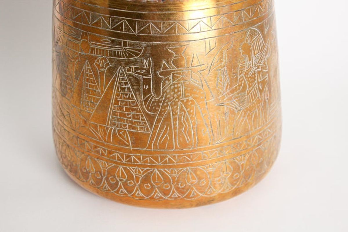 Hand Etched Egyptian Brass Vessel Jardiniere, 19th Century