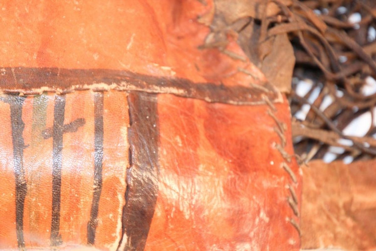 African Tuareg Hand-Tooled Leather Pillow with Fringes