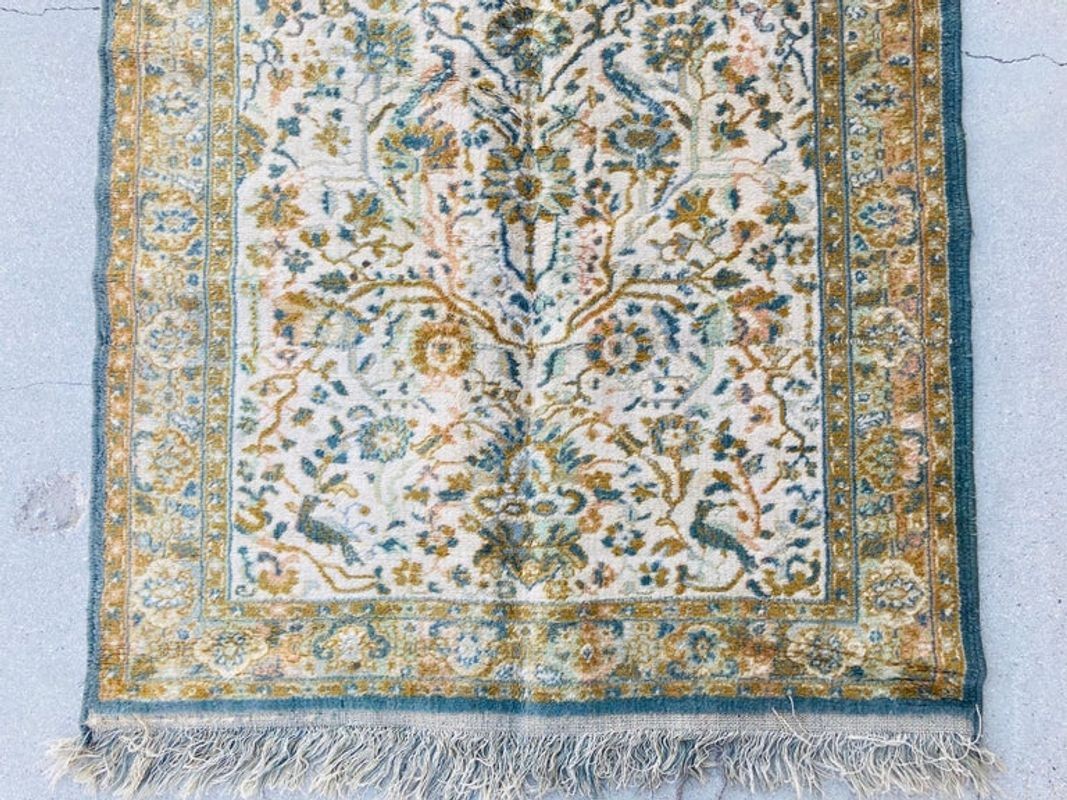 1950s Hand Knotted Green Runner from Turkey