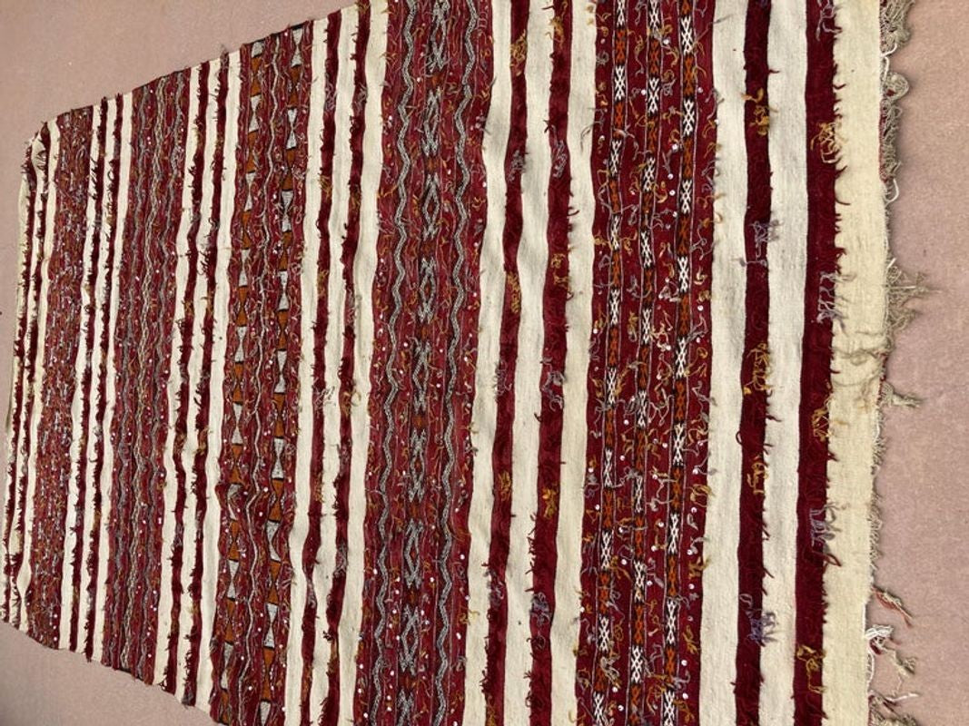 1960s Authentic Moroccan Vintage Tribal Kilim Handira Rug