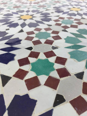 Moroccan Round Mosaic Outdoor Tile Table in Fez Moorish Design