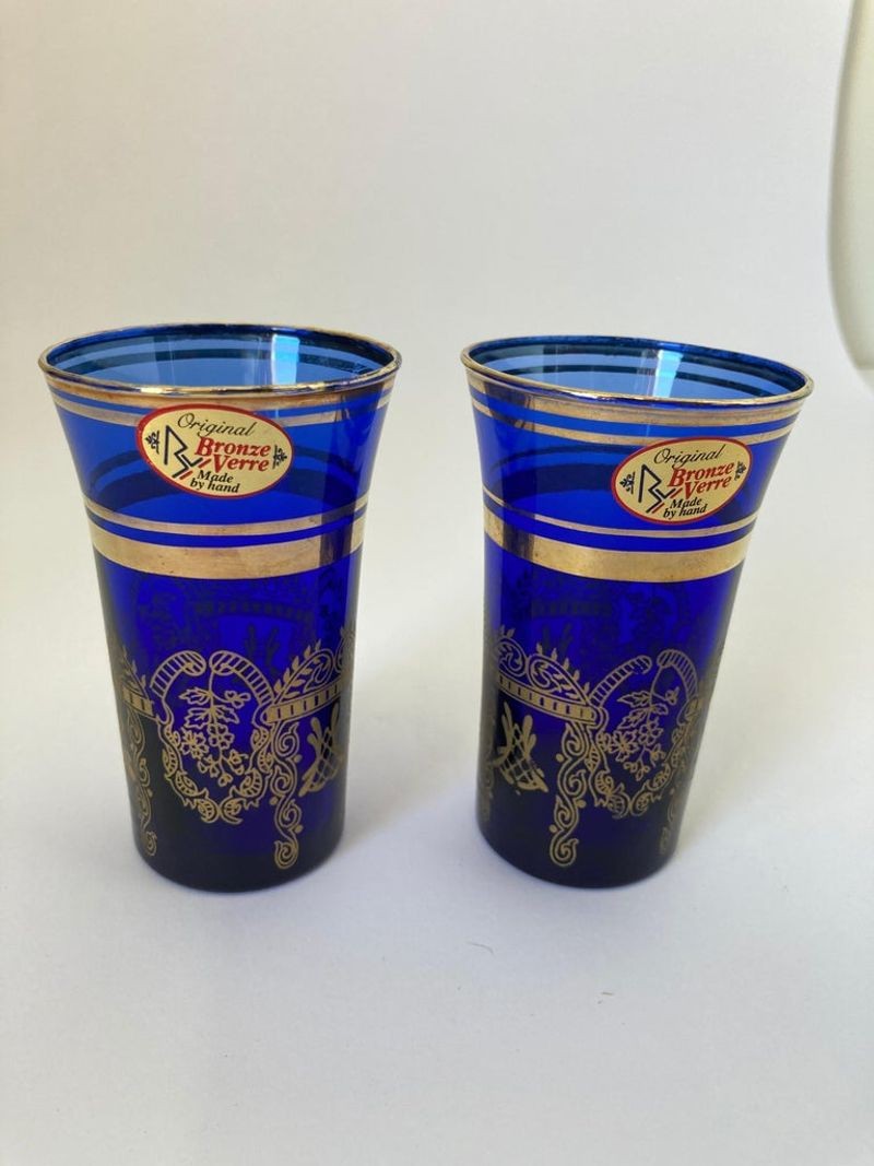 Italian Moorish Royal Blue and Gold Crystal Drinking Glasses