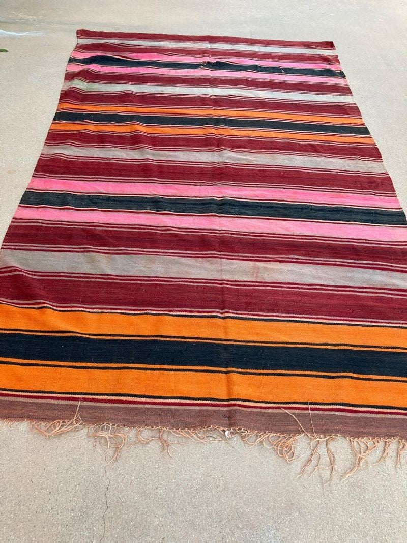 Moroccan Vintage Flat-Weave Stripe Kilim Rug