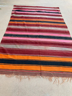 Moroccan Vintage Flat-Weave Stripe Kilim Rug