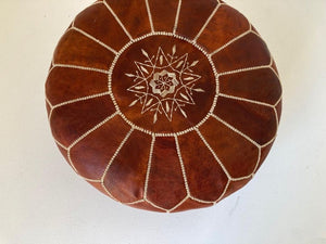 Moroccan Brown Leather Ottoman