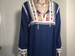 Moroccan Vintage Blue Caftan, 1970 Maxi Dress Kaftan by Glenn Boston Size M