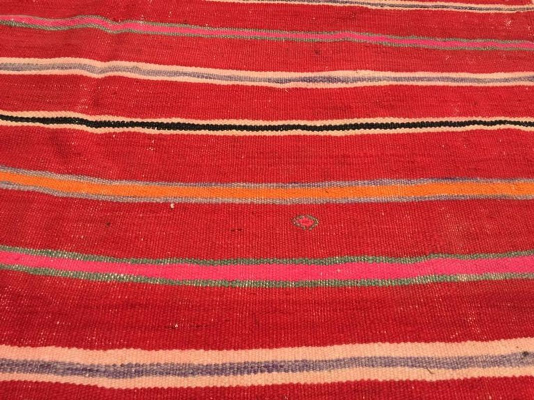 Vintage Moroccan Flat-Weave Rug with Stripes