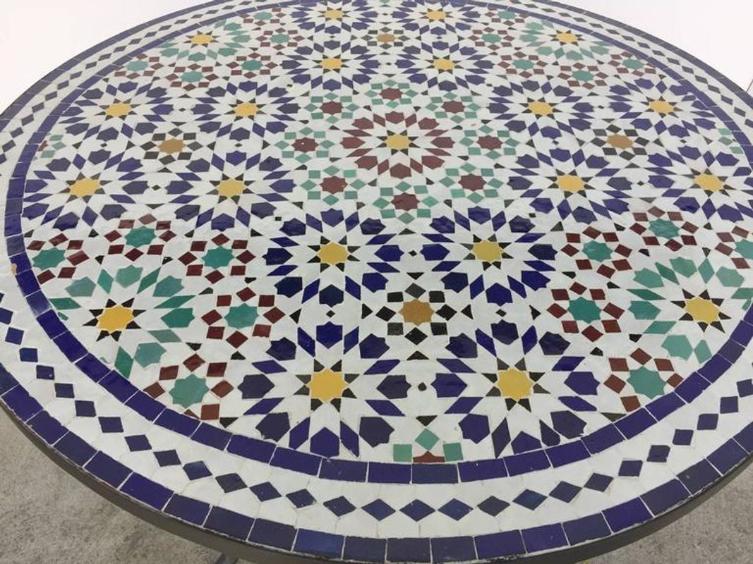 Moroccan Outdoor Mosaic Tile Table from Fez in Traditional Moorish Design