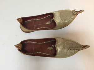 Moorish Arabian Mughal Leather Shoes with Gold Embroidered curled Toe