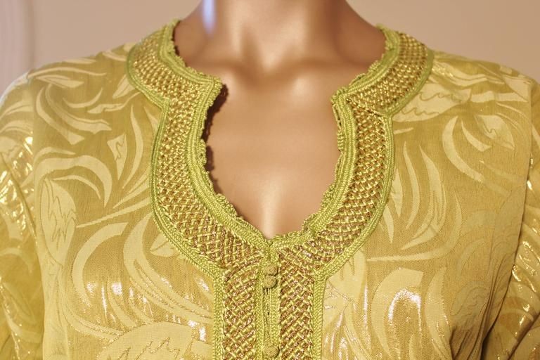 Moroccan Moorish Caftan Gown in Gold Brocade Maxi Dress Kaftan Size M to L