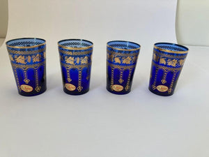 Moorish Blue and Gold Crystal Barware Italian Drinking Glasses Set of 4