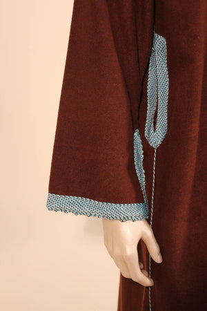 Cashmere Brown and Turquoise Caftan 1980s Robe