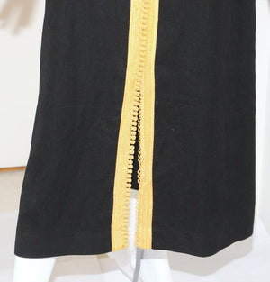 Vintage Moroccan Caftan, Hooded Black and Gold Trim Kaftan Circa 1970's