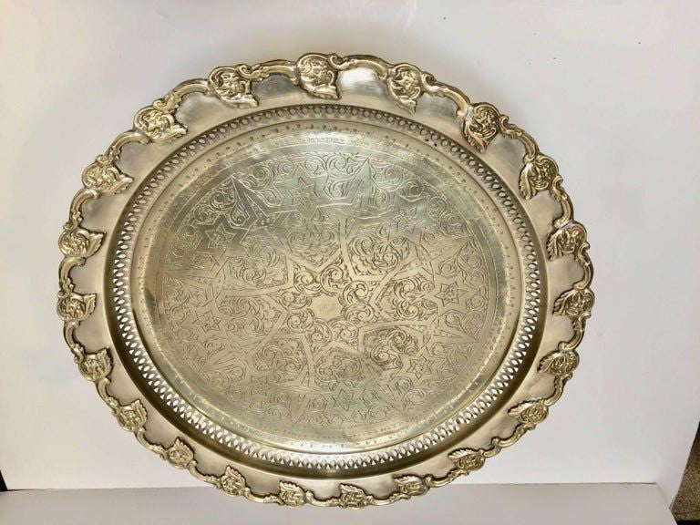 Moroccan Polished Round Footed Silvered Tray Table