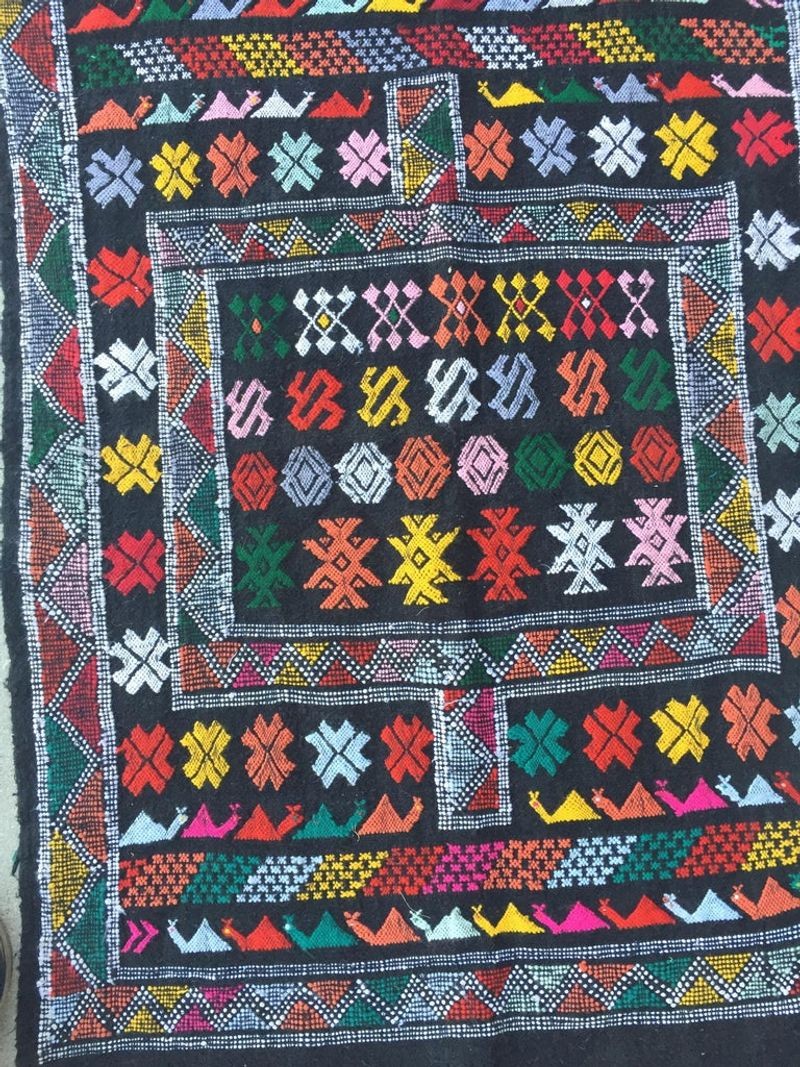 Moroccan Vintage North African Black Tribal Kilim Rug