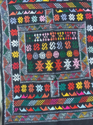 Moroccan Vintage North African Black Tribal Kilim Rug