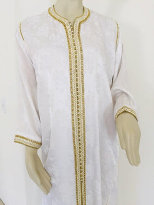 Moroccan Floral White Kaftan Maxi Dress Caftan Size Large