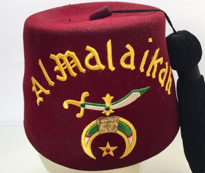 AL Malaikah Vintage Iconic Masonic Shriner Burgundy Wool Fez Hat