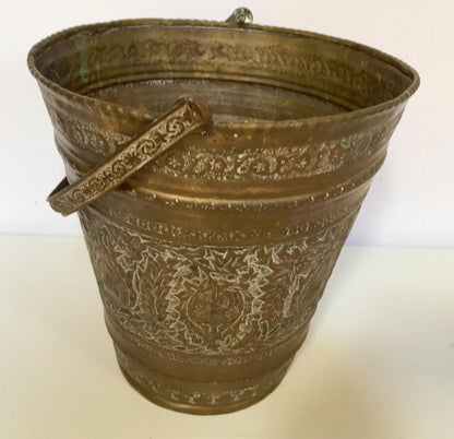 Handcrafted Copper Vessel Bucket with Floral Design, India