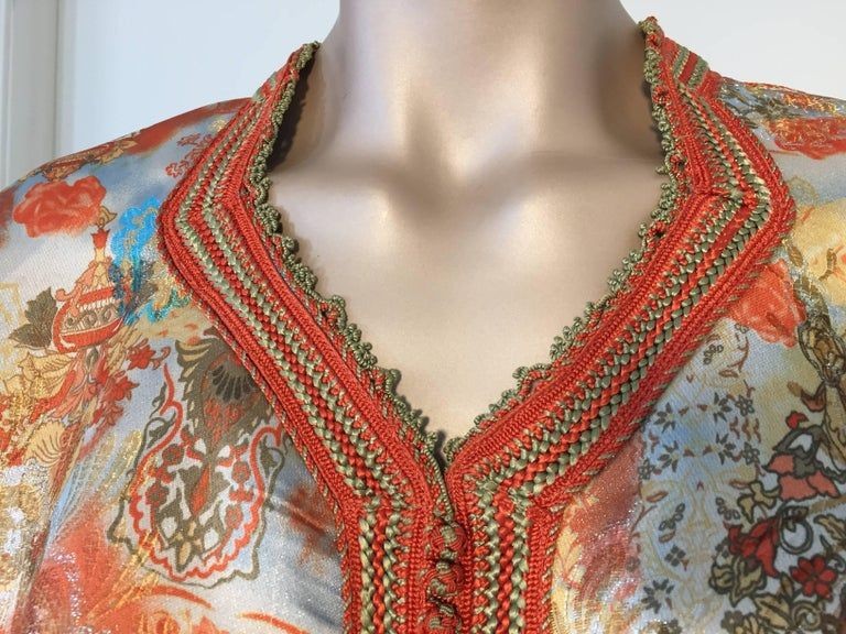 Moroccan Caftan Floral Brocade Multicolored Embroidered Kaftan 1970s