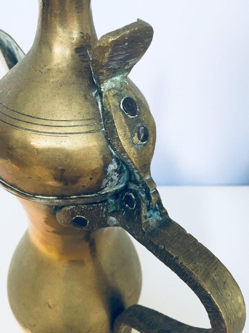 Vintage Middle Eastern Dallah Arabic Brass Coffee Pot circa 1950