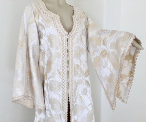 Moroccan Caftan White Ivory and Gold Brocade Kaftan