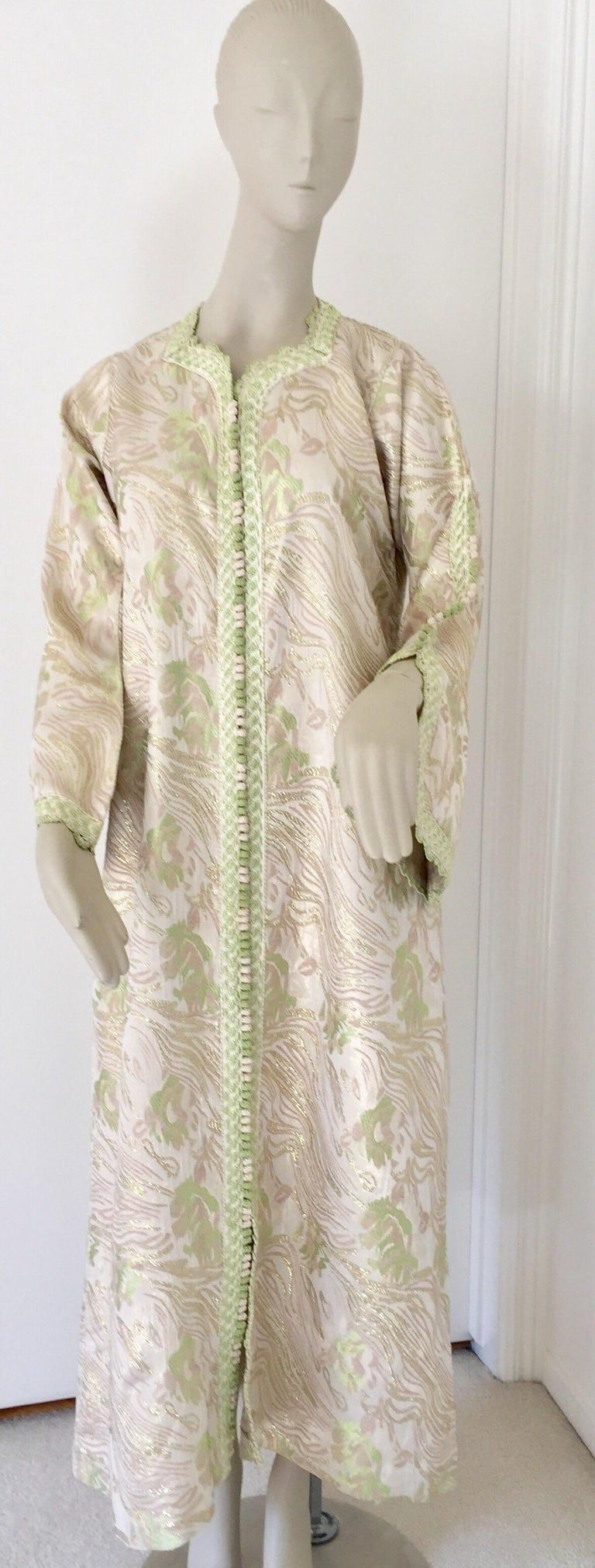 Moroccan Kaftan in Silver Metallic Floral Brocade