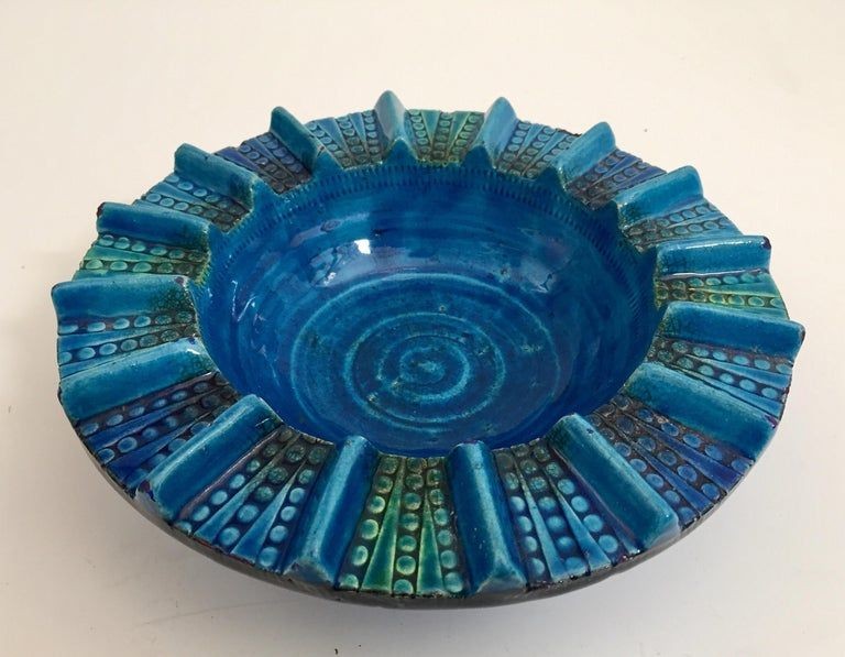 Aldo Londi Blue Ceramic Ashtray Handcrafted in Italy