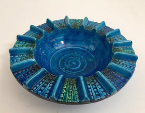 Aldo Londi Blue Ceramic Ashtray Handcrafted in Italy
